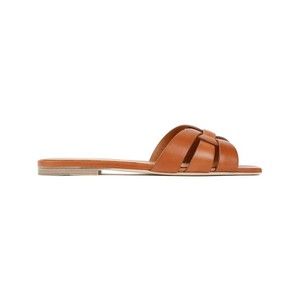 Saint Laurent Brown Leather Tribute Flats - NWT